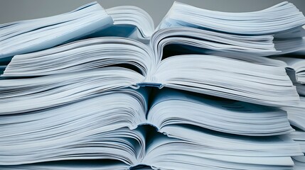 Stacks of Open Books with Blank Pages on a Gray Surface, Perfect for Backgrounds, Displays, and Illustrations in Educational and Literary Themes