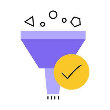 Feature Selection &ndash; Funnel and Checkmark Representing Choosing Relevant Data Attributes