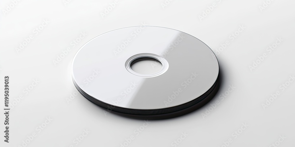 Aufkleber closed cd case resting on a plain white background with a shiny, reflective surface and a dark edge 