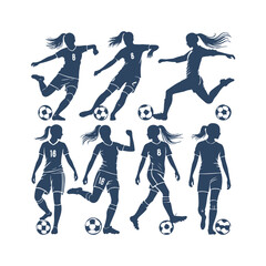 A Set of Soccer Player Silhouette Vector Illustration