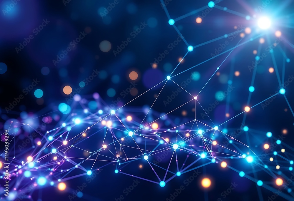 Poster abstract network connections glowing nodes digital structure blue background