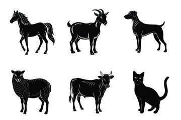 Animal silhouettes set. Domestic animals vector illustration