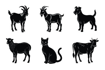 Animal silhouettes set. Domestic animals vector illustration