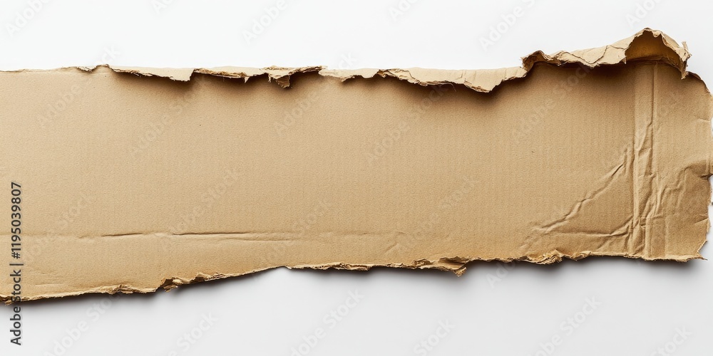 Poster torn cardboard fragment on white background with natural brown tones positioned horizontally creatin