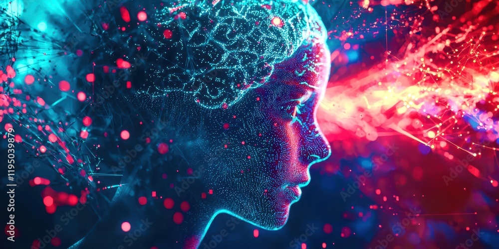 Poster woman's face is shown in a computer generated image