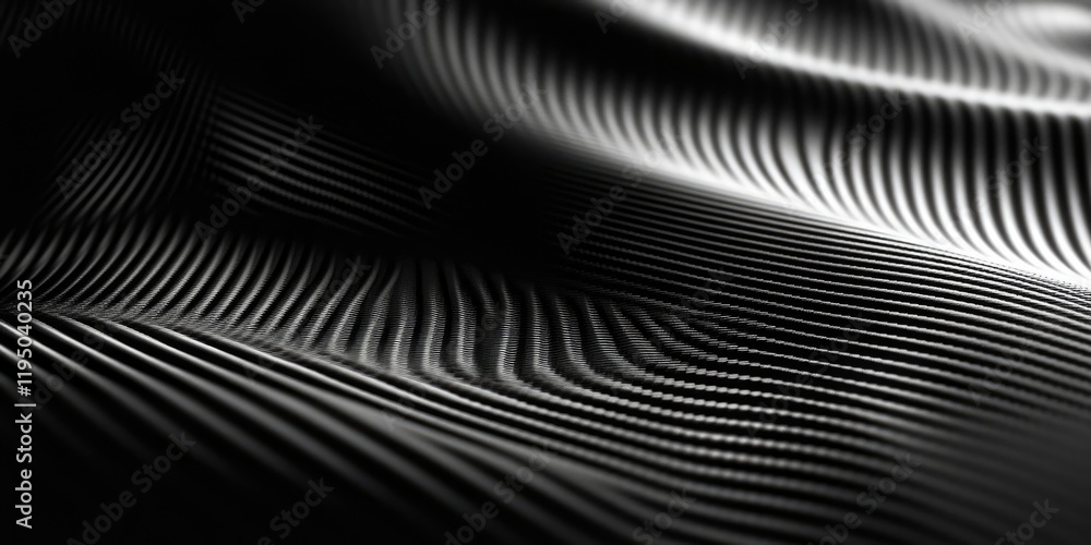 Poster abstract black and gray carbon fiber texture with wavy lines creating a sense of depth and movement 