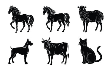Animal silhouettes set. Domestic animals vector illustration