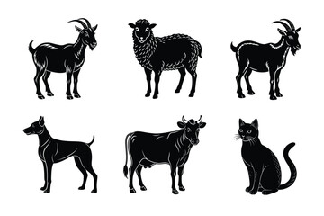 Animal silhouettes set. Domestic animals vector illustration