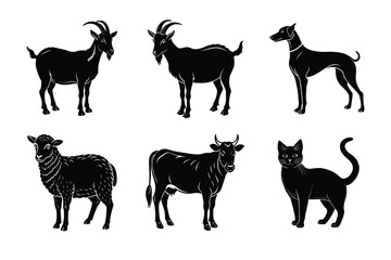 Animal silhouettes set. Domestic animals vector illustration