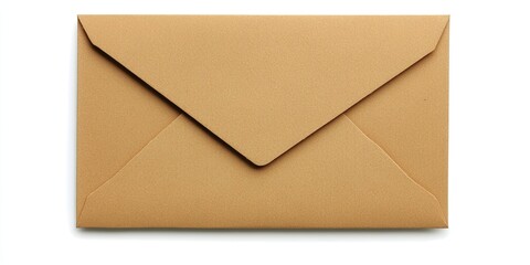 Brown cardboard envelope positioned centrally on a white background showcasing a closed flap design with smooth edges and minimalist style.