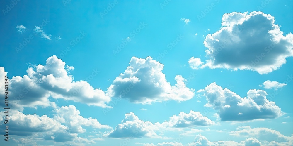 Poster vibrant blue sky with scattered fluffy white clouds in various sizes positioned across the top two-t