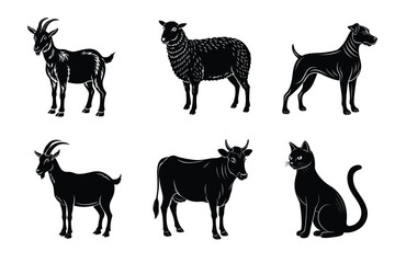 Animal silhouettes set. Domestic animals vector illustration