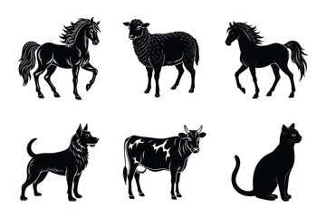 Animal silhouettes set. Domestic animals vector illustration