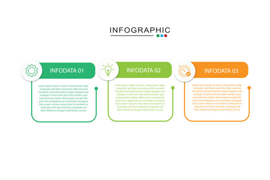 3 Steps Infographics Design Template - Graph, Pie chart, workflow layout, squire diagram, brochure, report, presentation, web design. Editable Vector