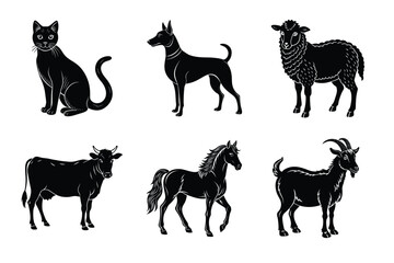 Animal silhouettes set. Domestic animals vector illustration