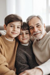 Fototapeta premium Warm embrace of grandfather and two boys showcasing love and con