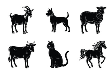 Animal silhouettes set. Domestic animals vector illustration