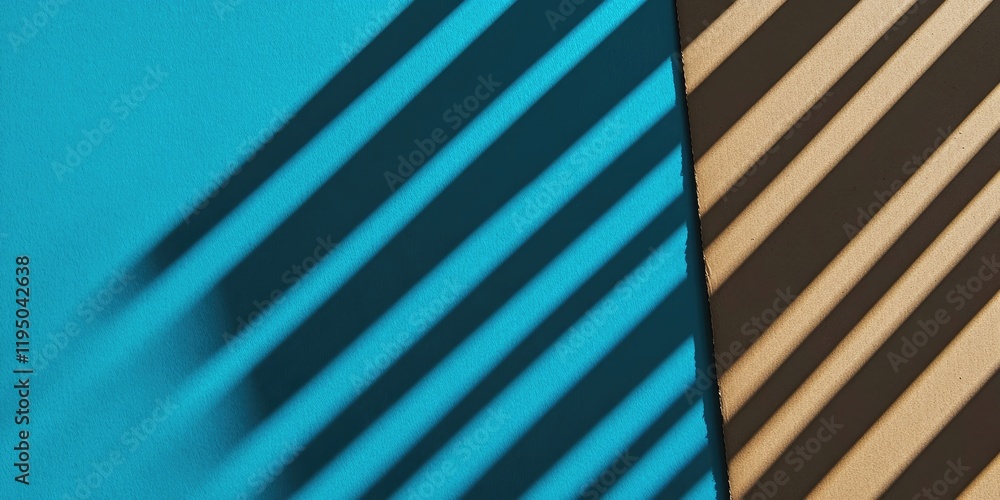 Poster shadow patterns cast on a vibrant blue background contrasting with tan cardboard, showcasing diagona