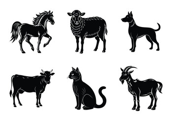 Animal silhouettes set. Domestic animals vector illustration