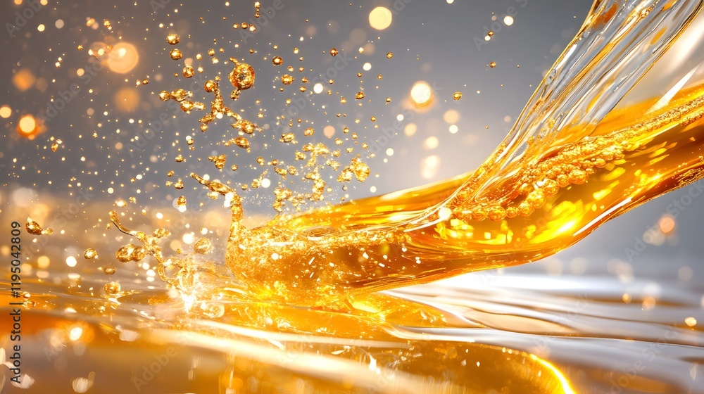 Poster stunning abstract image of golden liquid splashing in soft light capturing movement and texture for 