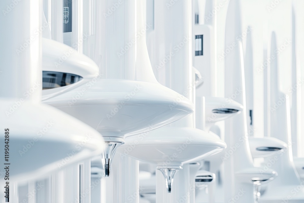 Poster minimalist design features elegant white structures arranged in
