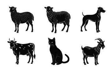 Animal silhouettes set. Domestic animals vector illustration