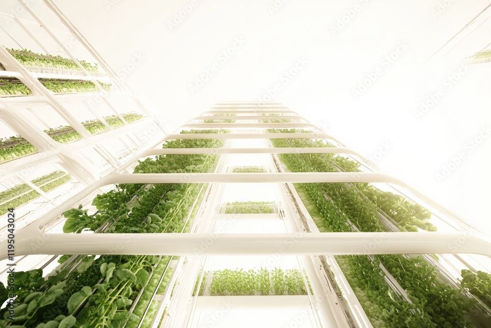 Poster modern architecture integrates greenery with sunlight, creating