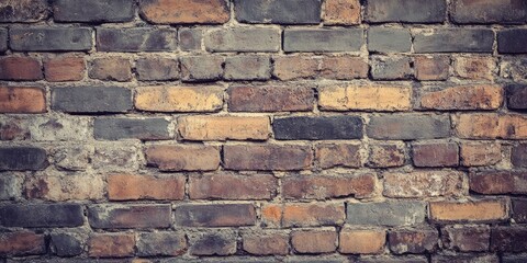 Fototapeta premium Vintage brick wall texture with warm earthy tones featuring dark and light brown bricks arranged in a uniform pattern for classic aesthetic appeal.