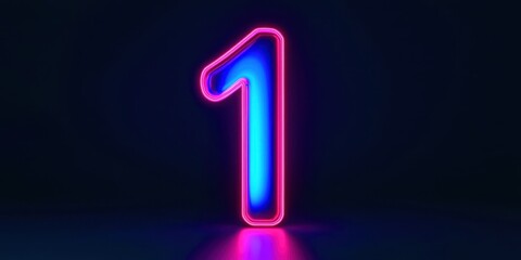Neon sign with the number 1 in blue and pink