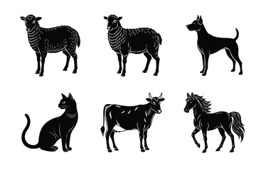 Animal silhouettes set. Domestic animals vector illustration