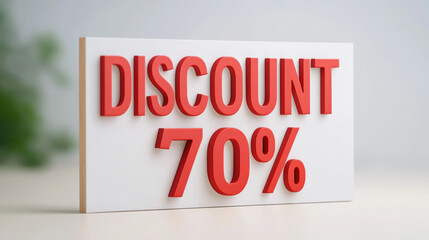 Discount sign with bold red letters showcasing 70% offer