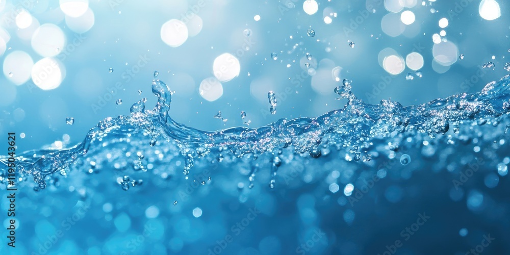 Poster shimmering blue water surface with splashes and bubbles illuminated by sunlight creating a tranquil 