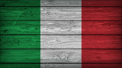 The flag of ITALY painted on a wooden table with Original Colors