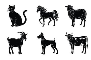 Animal silhouettes set. Domestic animals vector illustration