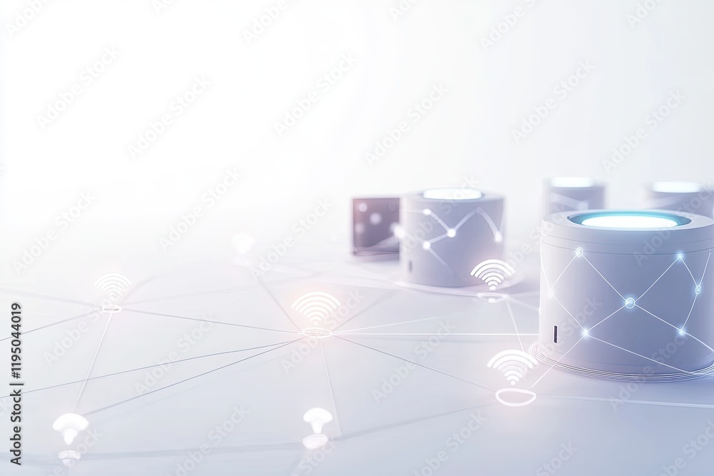 Poster futuristic data storage concept with glowing nodes and interconn