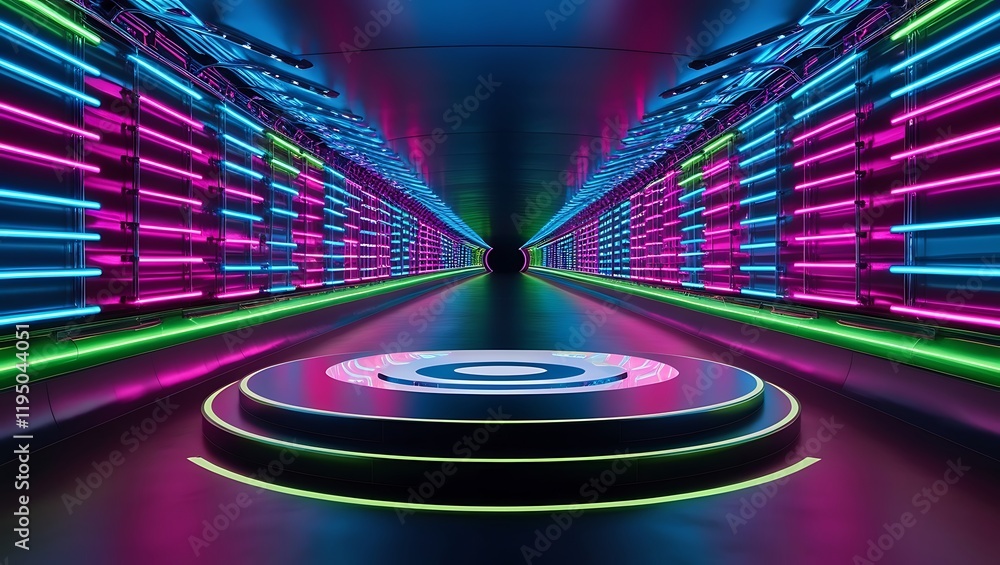 Aufkleber empty tunnel has layers of neon lights. and has a platform for product placement