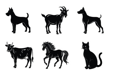 Animal silhouettes set. Domestic animals vector illustration
