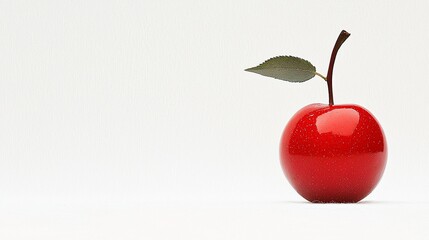 Single red apple with leaf on white background.