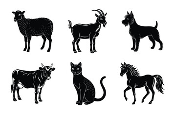 Animal silhouettes set. Domestic animals vector illustration