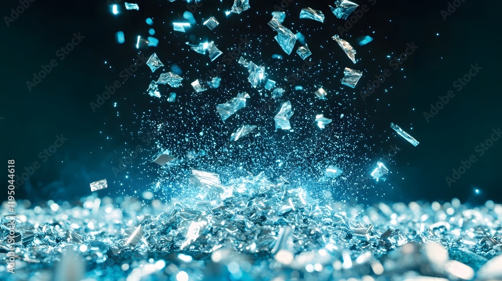 Poster captivating close-up of sparkling silver particles in motion creating a dynamic and eye-catching abs
