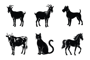 Animal silhouettes set. Domestic animals vector illustration