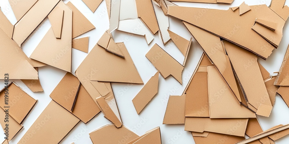 Aufkleber abstract arrangement of tan cardboard pieces on a bright white background creating negative space wi