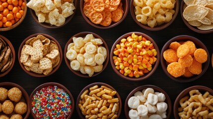 Fototapeta premium a variety of snacks in bowls on a table