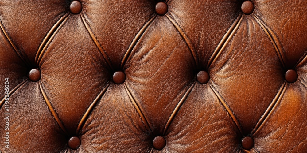 Poster brown leather texture featuring rich warm tones with soft tufted design and circular buttons centere