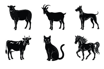 Animal silhouettes set. Domestic animals vector illustration