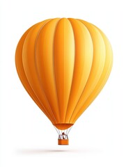 Fototapeta premium A vibrant hot air balloon adorned with vertical stripes drifts serenely across the azure sky, creating a picturesque scene on this clear day