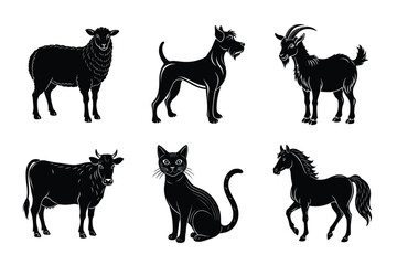 Animal silhouettes set. Domestic animals vector illustration