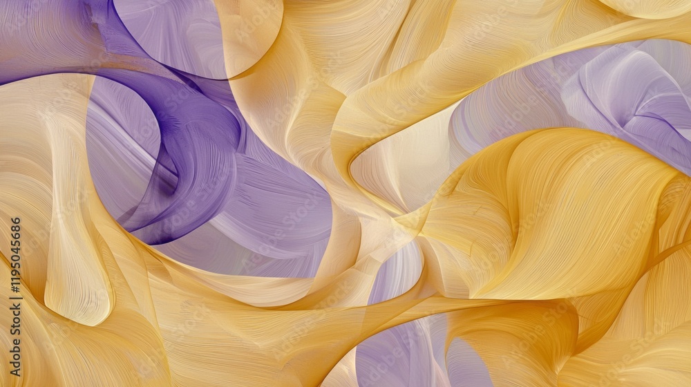 Poster swirling shapes in gentle butter yellow and hints of lavender evoke a sense of tranquility. the abst