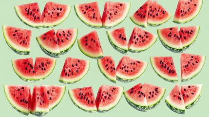 ripe juicy watermelon slices with vibrant red texture and refreshing summer vibes in minimalist food photography showcasing tropical fruit and bright pastel background