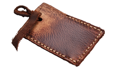 close up label leather isolated on white transparent background